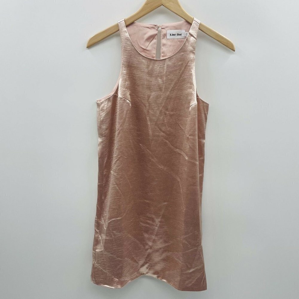 Line & Dot Womens Size Small Sleeveless Satin Sheath Dress Back Keyhole Pink